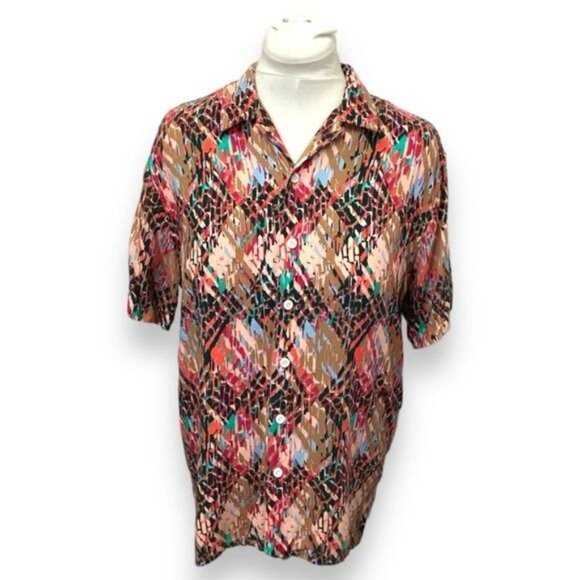 PacSun Mens Short Sleeve Button-Up Shirt Colorful Abstract Pattern Size M - Picture 1 of 7